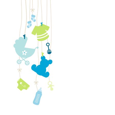 Eight Left Hanging Baby Boy Icons Boy Blue And Greenのイラスト素材