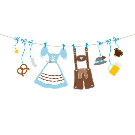 Horizontal Hanging Oktoberfest Icons Bow Blue And Brownのイラスト素材