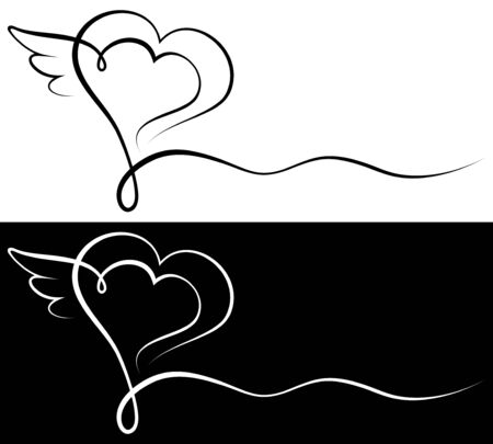 Set Of Two Condolence Cards Heart And Wing Black And Whiteのイラスト素材