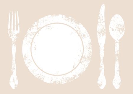 Cutlery With Plate Background White And Beigeのイラスト素材