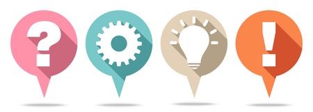 Set Of Four Round Speech Bubbles Question Work Idea And Answer Retro Colorのイラスト素材