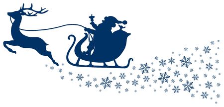 Dark Blue Christmas Sleigh One Reindeer With Snowflakesのイラスト素材