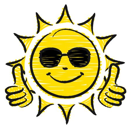 Hand Drawn Sun Two Thumbs Up With Sunglasses Yellow And Blackのイラスト素材