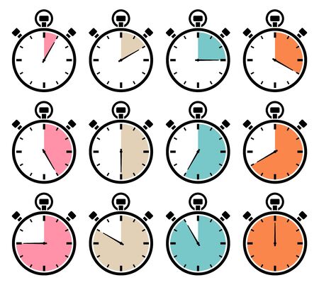 Set Of Twelve Graphic Stopwatches Icons Retro Colorsのイラスト素材