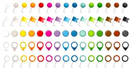 Set Of Five Different Pins Flags Pointers And Magnets Fifteen Colorsのイラスト素材