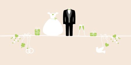 Banner Different Wedding Icons Green And Beigeのイラスト素材