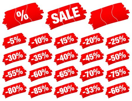 Set Of Red Divided Brushstrokes Sale Minusのイラスト素材