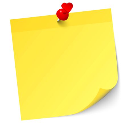 Single Yellow Sticky Note With Red Heart Pin And Shadow