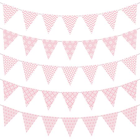 Set Of Five Pennants With Pink And White Patternのイラスト素材