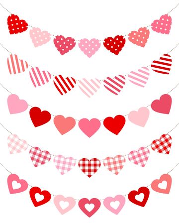 Five Curved Pennant Hearts Pattern Red Seamlessのイラスト素材