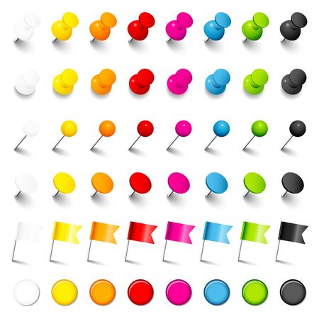 Six Different Pins Needles Flags And Magnets With Shadow Eight Colorsのイラスト素材