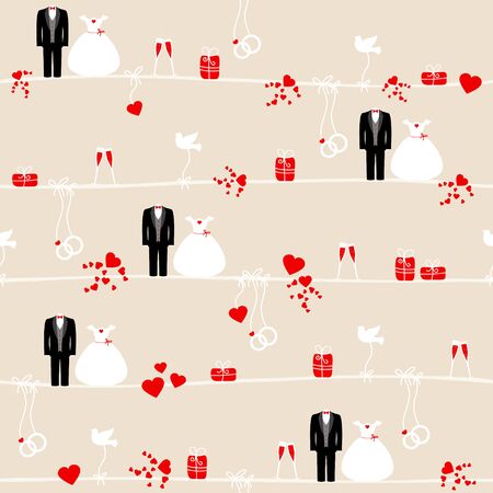Seamless Pattern Icons Wedding Red And Beigeのイラスト素材