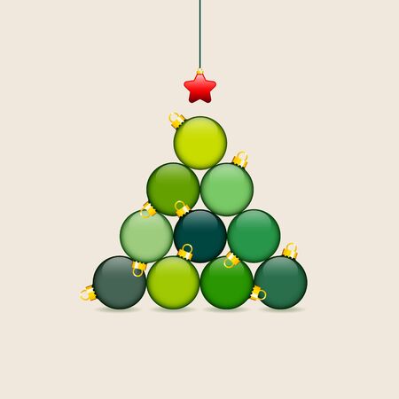 Abstract Christmas Tree Made Of Baubles Green Red Gold Beigeのイラスト素材