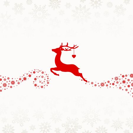 Flying Reindeer With Heart Snowflakes Red Beigeのイラスト素材