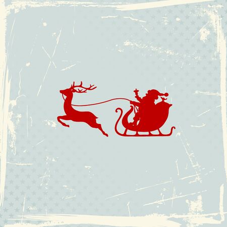 Santa And Reindeer Sleigh Scratches Stars Red And Blueのイラスト素材