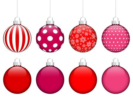 Set Of Eight Christmas Baubles Pattern And Monochrome Red Pinkのイラスト素材