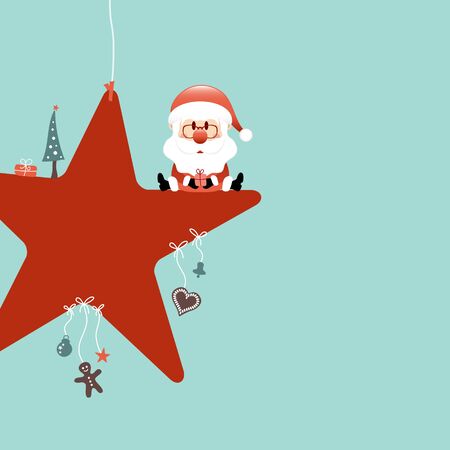 Square Santa Claus Sitting On Red Stars With Icons Turquoiseのイラスト素材