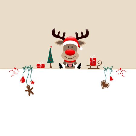 Square Christmas Reindeer And Icons Beige Whiteのイラスト素材