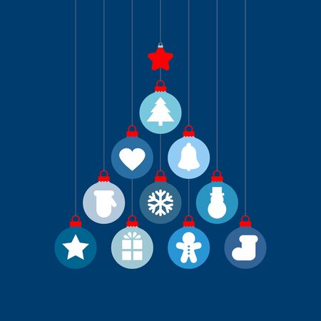 Graphic Christmas Tree Baubles With Icons Blue Redのイラスト素材