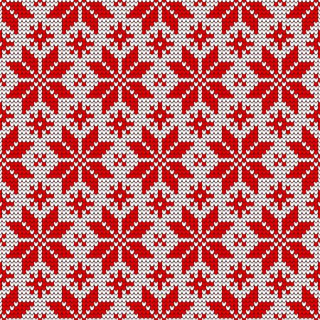 Seamless Pattern Knitted Little Poinsettia Red Whiteのイラスト素材