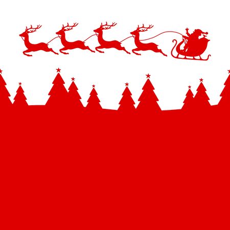 To The Left Flying Christmas Sleigh Santa And Reindeer Above Forest Redのイラスト素材