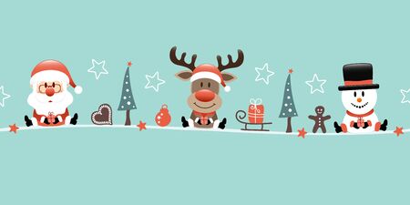 Banner Santa Reindeer And Snowman With Icons Turquoiseのイラスト素材