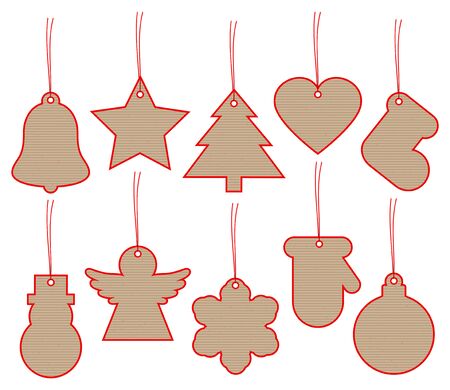 Set Of Ten Christmas Hangtags Brown Paper With Red Frameのイラスト素材
