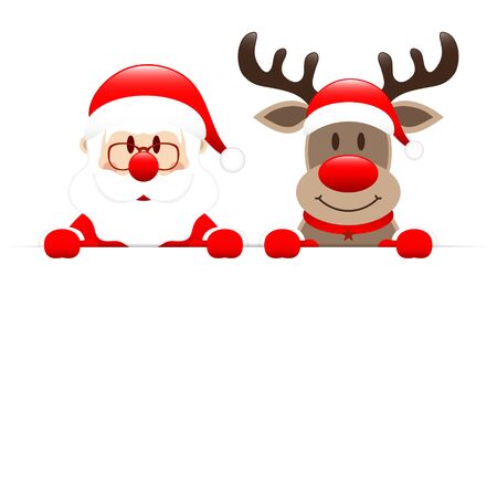 Square Santa Claus And Reindeer Holding Horizontal Bannerのイラスト素材