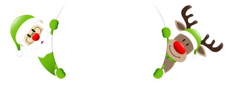 Light Green Santa Reindeer Looking Outside Round Bannerのイラスト素材