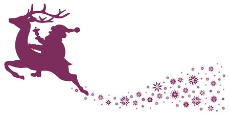Purple Riding Santa Claus On Reindeer With Snowflakesのイラスト素材