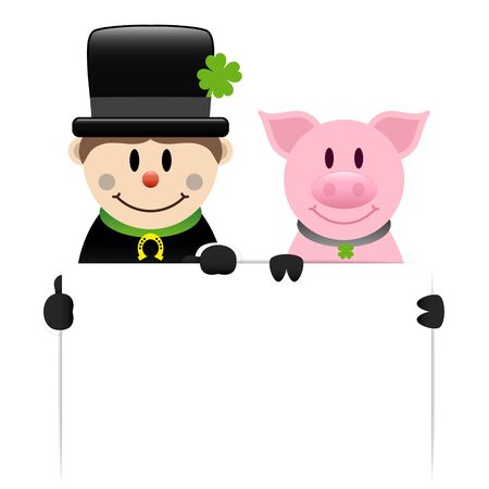 Chimney Sweep And Pig Holding White Labelのイラスト素材