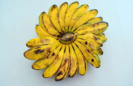 Banana - Ripe bananas against a white background, Ripe yellow bananasの写真素材