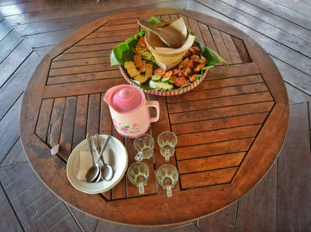 Simple traditional food on the table ready to eat, food from Indonesian Java on the tableの写真素材