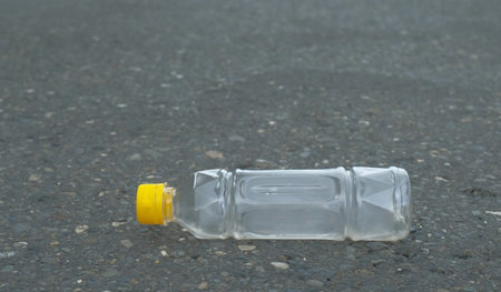 Plastic bottle waste - Plastic bottles on paved highway