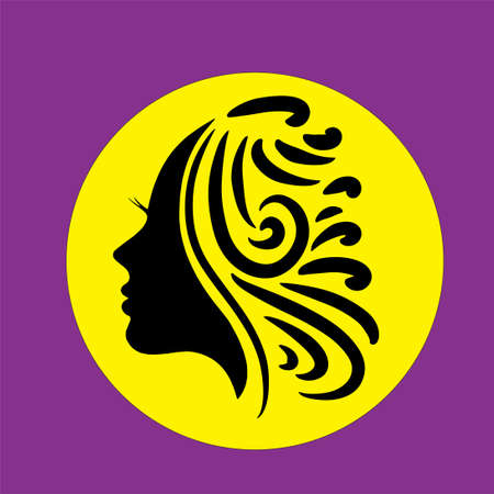 silhouette beautiful lady for salon or hair beauty treatment logo vector iconのイラスト素材