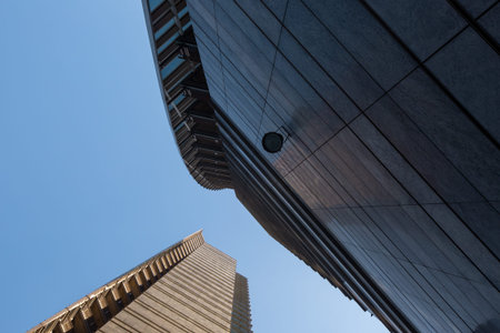 View of a huge multi-story building leading to the sky. The concept of business, poverty, finance,...