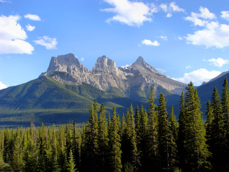 Three Sisters peaks near Canmore, Albertaの写真素材
