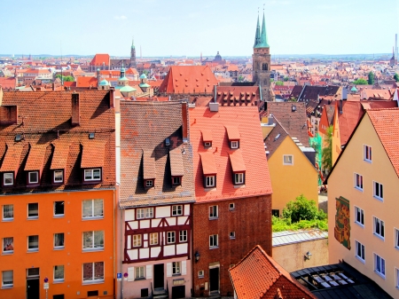 View over the the old town of Nuremberg, Germanyの写真素材