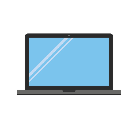 Grey and black color flat style laptop notebook with camera, empty blue screen with a glare vector.のイラスト素材