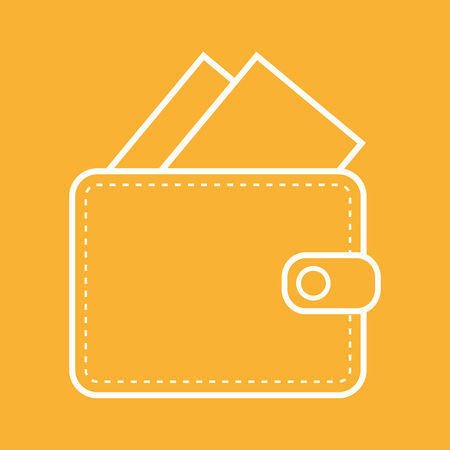 white color Wallet outline with money icon vector. Wallet oultine with card or banknoutesのイラスト素材