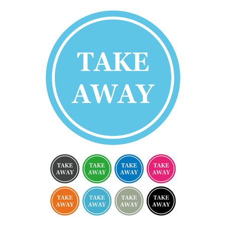 Take away sign icon. Takeaway food or coffee drink symbol. Colored flat icons on white background. Take away sign icon. Takeaway food or coffee drink symbol. Round colourful buttons with flat icons.のイラスト素材
