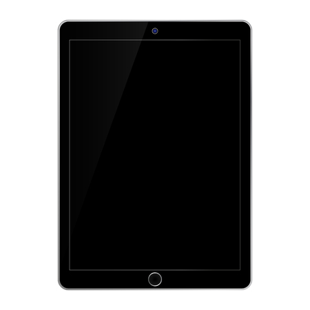 Black tablet with camera and menu button with black glossy screen on white background.のイラスト素材