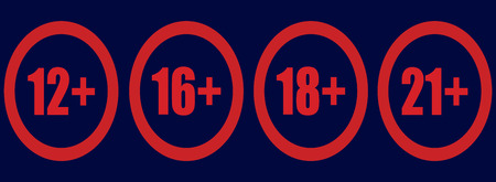 12,16,18,21 plus years old sign. Adults content icon. 12,16,18,21 plus age restriction sign vector.のイラスト素材