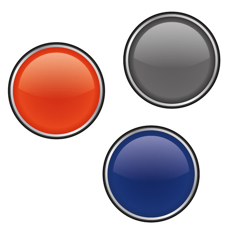 Glossy round Buttons red blue grey. Metal round buttons icon vector .のイラスト素材