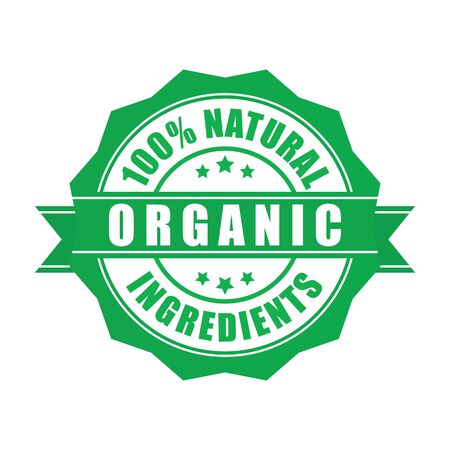 Green and round certified organic food quality stamp, isolated on white. Certified high quality organic stamp vector eps10. Natural organic food badge, green color.のイラスト素材