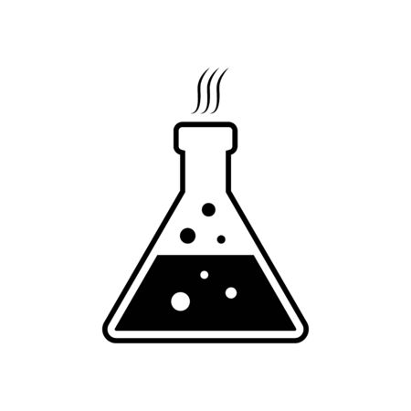 Laboratory chemical glassware, vessels for liquids with bubbles in black color.  Chemical flask or can with liquid inside vector eps10. dishes for tests or experimentsのイラスト素材