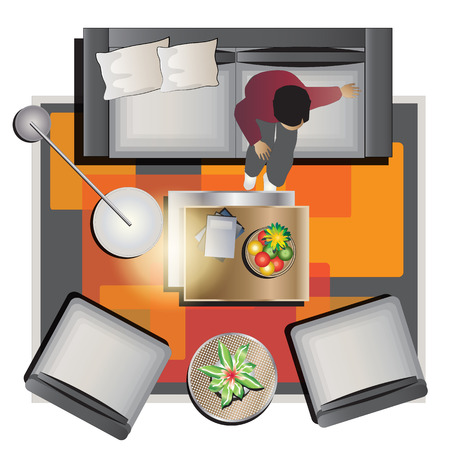 Furniture top view set 24 for interior ,vector illustrationのイラスト素材