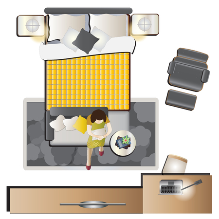 Bedroom top view set for interior, vector illustrationのイラスト素材