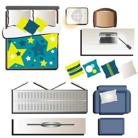 Bedroom top view set 3 for interior, vector illustrationのイラスト素材