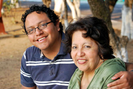 Hispanic mother and grown sonの写真素材